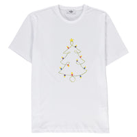White SOBE Foundation Crew Neck Regular Fit Green Striped Christmas Light Motif Cotton T-shirt