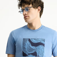 Aviator Blue Crew Neck Slim Fit Printed Cotton T-Shirt