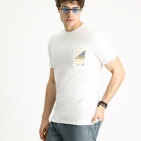 White Crew Neck Slim Fit Printed Cotton T-shirt