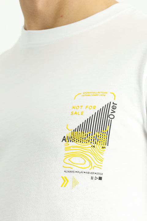 White Crew Neck Slim Fit Printed Cotton T-shirt