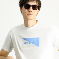 Off-white crew neck slim fit printed cotton t-shirt.