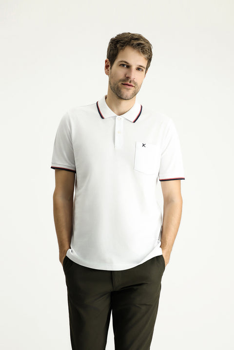 Beyaz Regular Fit Desenli Nakışlı Pamuk Polo Yaka Tişört