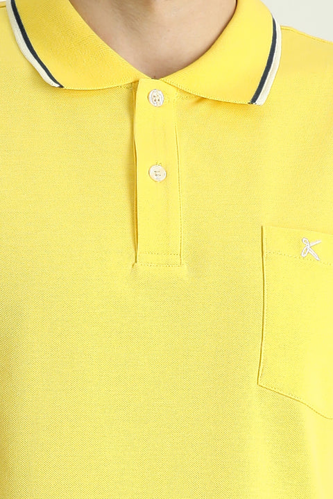 Açık Sarı Regular Fit Desenli Nakışlı Pamuk Polo Yaka Tişört