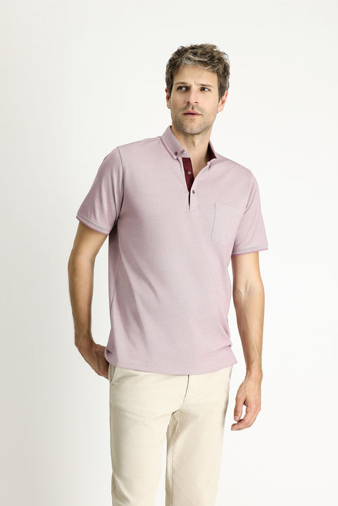 Rose Pink Polo Collar Regular Fit Cotton T-shirt