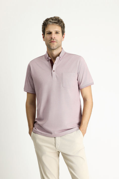 Rose Pink Polo Collar Regular Fit Cotton T-shirt