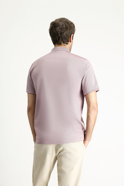 Rose Pink Polo Collar Regular Fit Cotton T-shirt