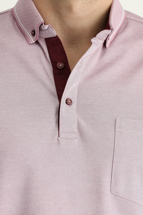 Rose Pink Polo Collar Regular Fit Cotton T-shirt
