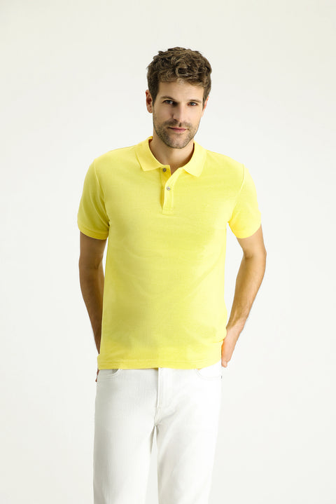 Limon Sarı Slim Fit Dar Kesim Nakışlı Pamuk Polo Yaka Tişört