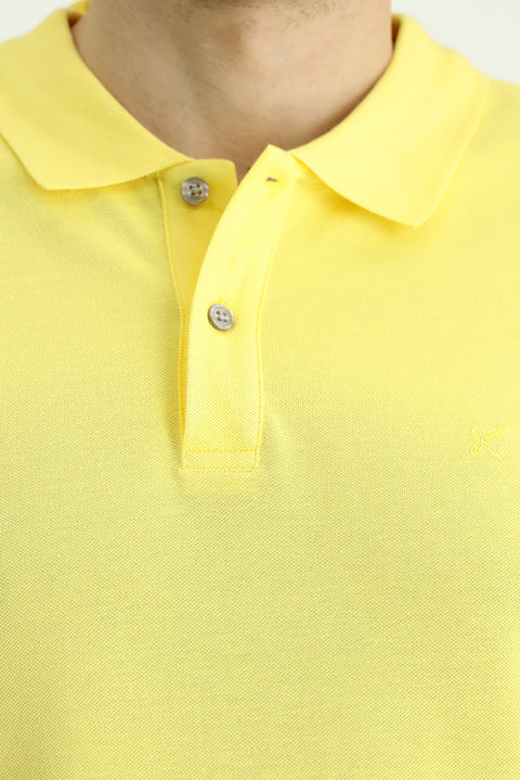 Limon Sarı Slim Fit Dar Kesim Nakışlı Pamuk Polo Yaka Tişört