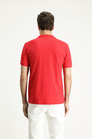Nar Çiçeği Slim Fit Dar Kesim Nakışlı Pamuk Polo Yaka Tişört