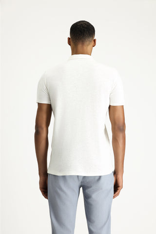 Beyaz Polo Yaka Slim Fit Dar Kesim Keten Karışımlı Tişört