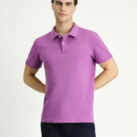 Light Purple Slim Fit Embroidered Cotton Polo Shirt