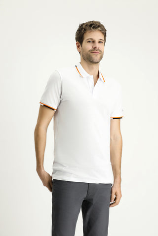 Beyaz Polo Yaka Slim Fit Dar Kesim Desenli Pamuk Tişört