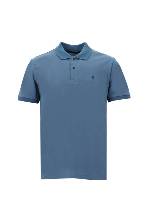 Aviator Blue Polo Collar Slim Fit Embroidered Cotton T-Shirt
