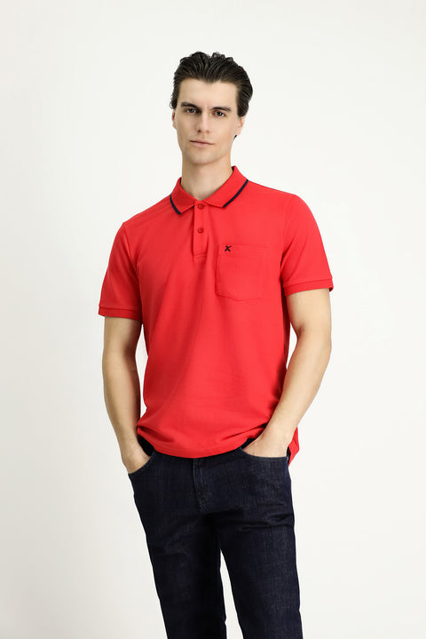 Pomegranate Blossom Slim Fit Narrow Cut Patterned Embroidered Cotton Polo Shirt