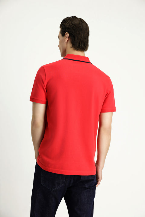 Pomegranate Blossom Slim Fit Narrow Cut Patterned Embroidered Cotton Polo Shirt