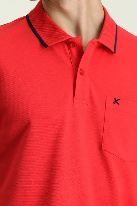 Pomegranate Blossom Slim Fit Narrow Cut Patterned Embroidered Cotton Polo Shirt
