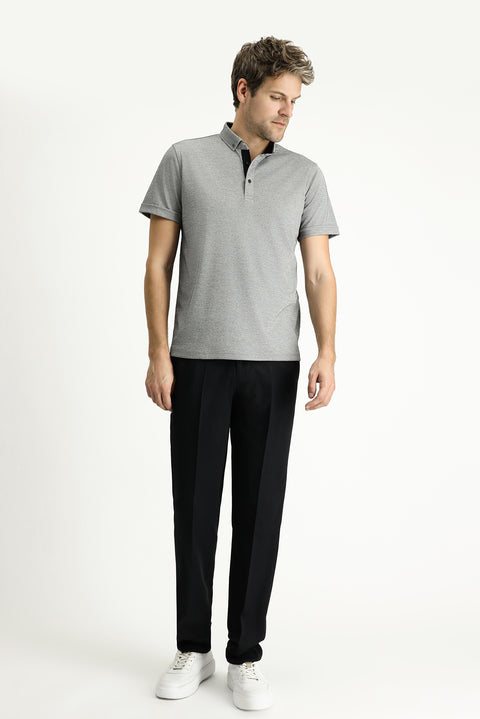Black Polo Collar Slim Fit Narrow Cut Cotton T-shirt