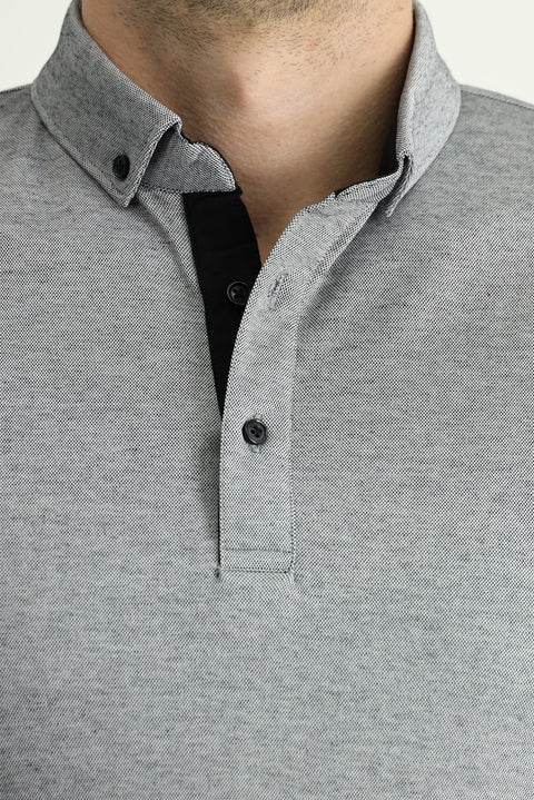 Black Polo Collar Slim Fit Narrow Cut Cotton T-shirt