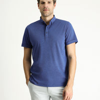 Indigo Polo Collar Slim Fit Narrow Cut Cotton T-shirt