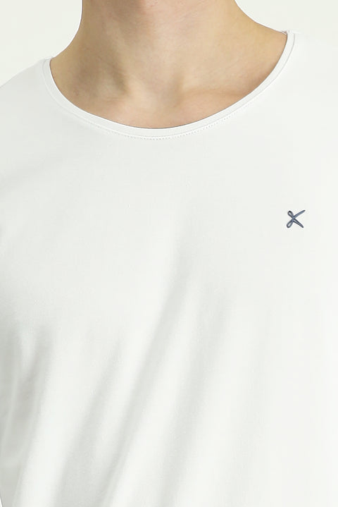 White Crew Neck Slim Fit Narrow Cut Cotton Sweatshirt