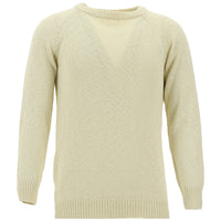 Cream Crew Neck Slim Fit Narrow Cut Cotton Knit Sweater