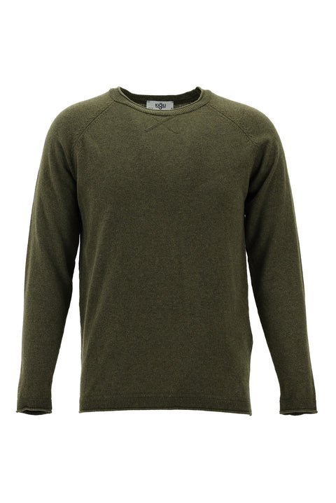 Medium Khaki Crew Neck Slim Fit Narrow Cut Cotton Knit Sweater