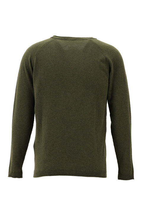 Medium Khaki Crew Neck Slim Fit Narrow Cut Cotton Knit Sweater