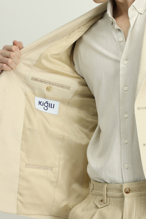 Açık Bej 7 Drop Slim Fit Dar Kesim Klasik Ceket