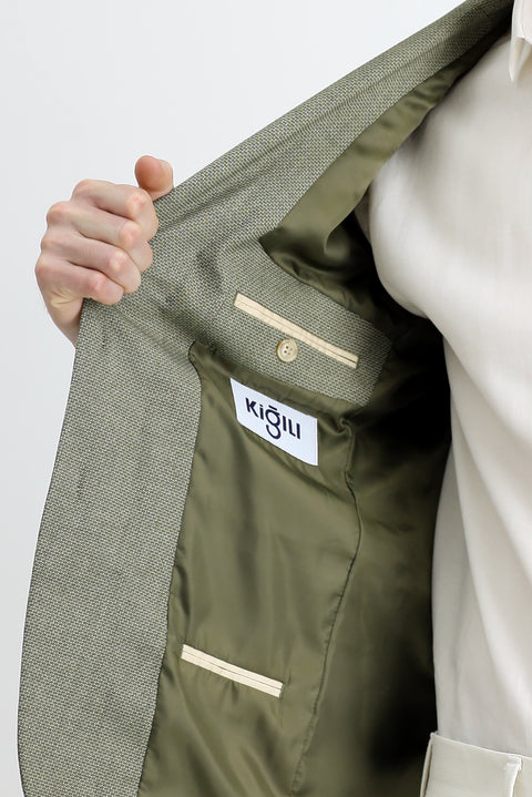 Mint Green 7 Drop Super Slim Fit Extra Narrow Cut Classic Patterned Jacket