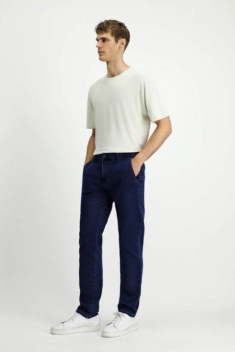 Koyu Lacivert Regular Fit Standart Kesim Pamuklu Denim Look Pantolon