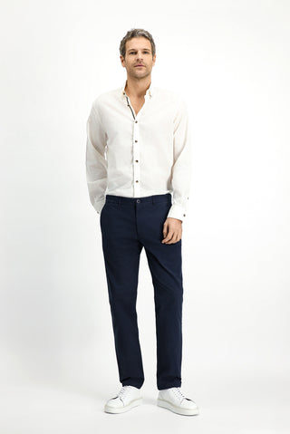 Koyu Lacivert Regular Fit Standart Kesim Likralı Kanvas / Chino Pantolon