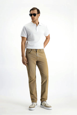 Orta Bej Regular Fit Standart Kesim Likralı Kanvas / Chino Pantolon