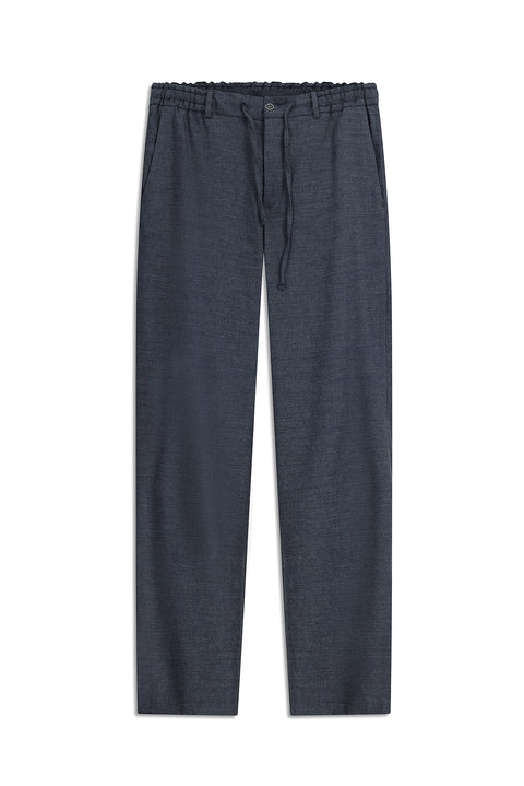 Koyu Lacivert Slim Fit Dar Kesim Beli Lastikli İpli Keten Karışımlı Jogger Pantolon
