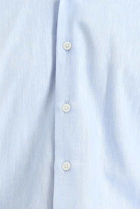 Blue Long Sleeve Slim Fit Narrow Cut Cotton Linen Button-Down Collar Shirt