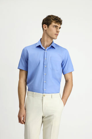Açık Mavi Kısa Kol Regular Fit Pamuklu Non Iron Gömlek
