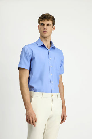 Açık Mavi Kısa Kol Regular Fit Pamuklu Non Iron Gömlek