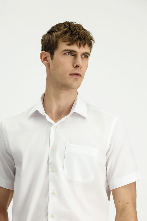 White Short Sleeve Regular Fit Cotton Non-Iron Shirt