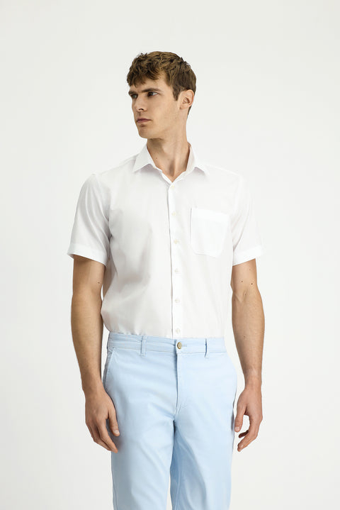 White Short Sleeve Regular Fit Cotton Non-Iron Shirt