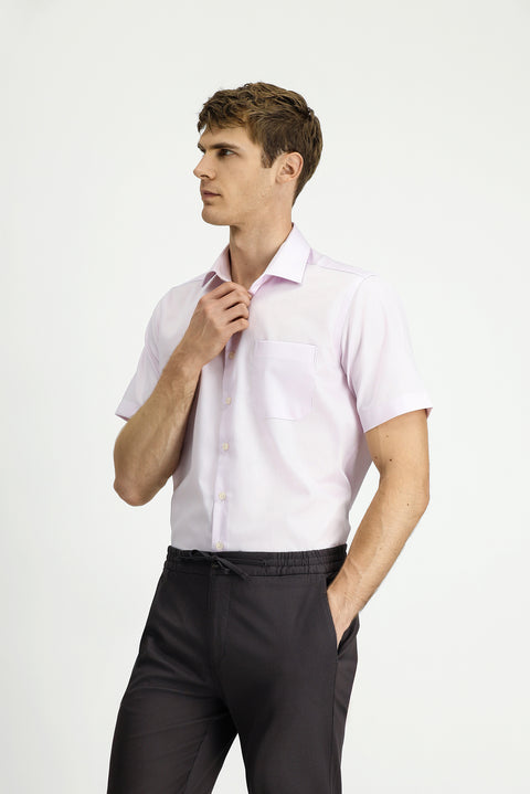 Toz Pembe Kısa Kol Regular Fit Pamuklu Non Iron Gömlek