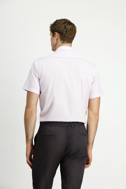 Toz Pembe Kısa Kol Regular Fit Pamuklu Non Iron Gömlek