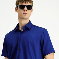 Medium Navy Short Sleeve Regular Fit Non-Iron Cotton Shirt