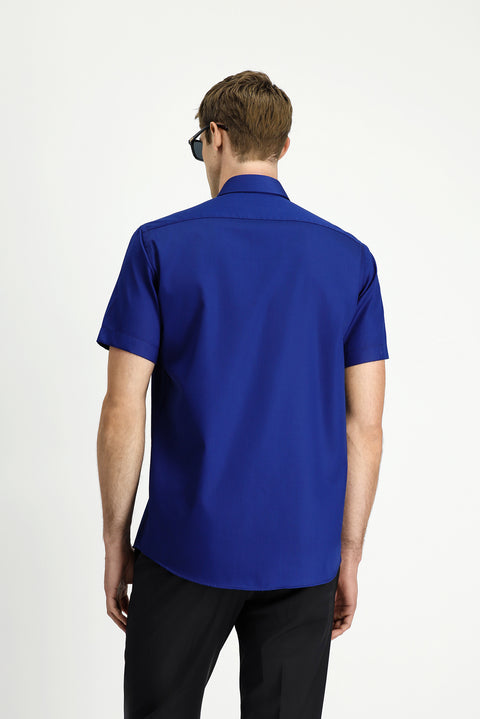 Medium Navy Short Sleeve Regular Fit Non-Iron Cotton Shirt