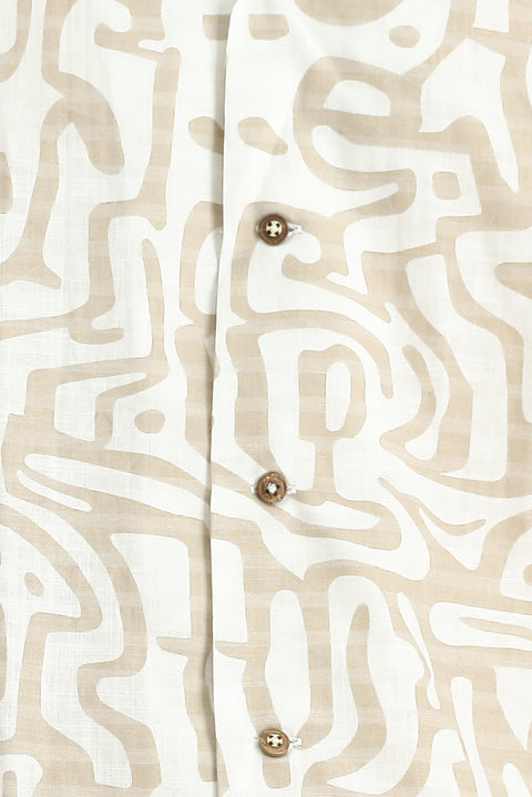 Light Beige Short Sleeve Regular Fit Cotton Sporty Printed Shirt