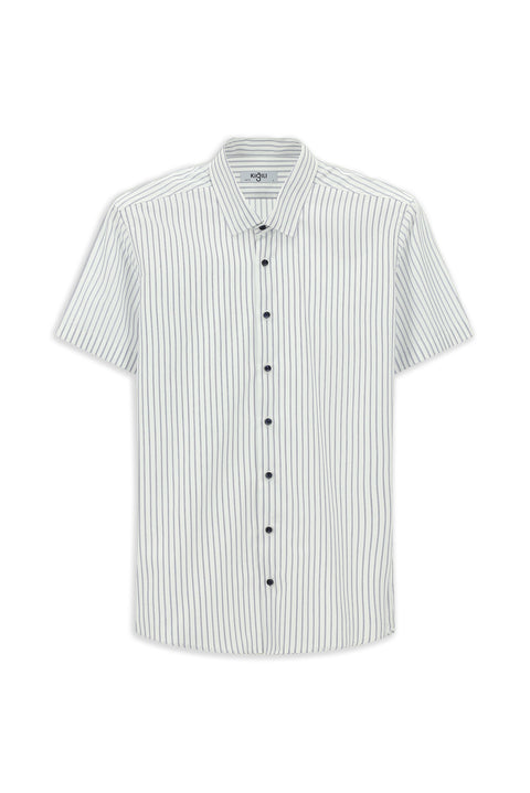 Medium Navy Short Sleeve Slim Fit Narrow Cut Cotton Striped Shirt
