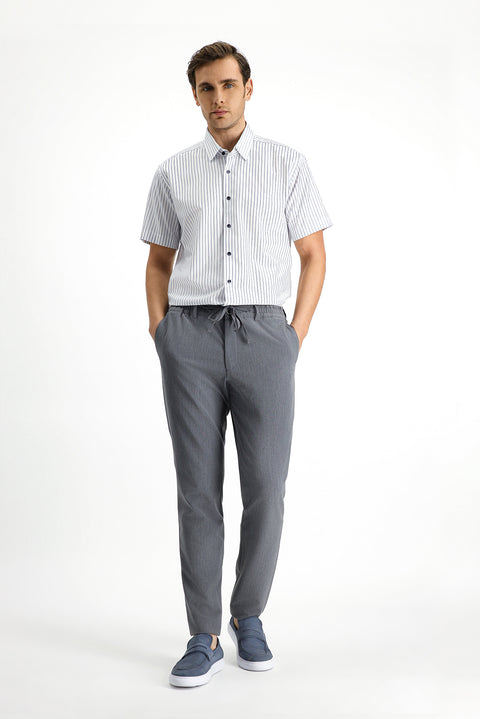 Medium Navy Short Sleeve Slim Fit Narrow Cut Cotton Striped Shirt