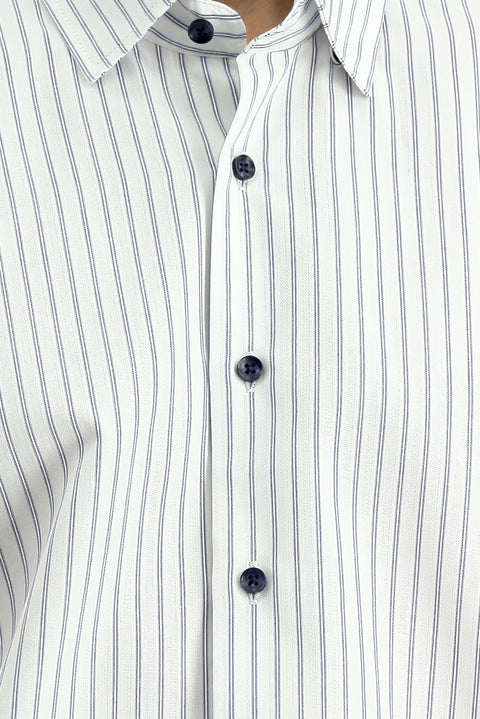 Medium Navy Short Sleeve Slim Fit Narrow Cut Cotton Striped Shirt
