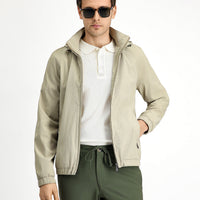 Light Beige Hooded Seasonal Sport Jacket