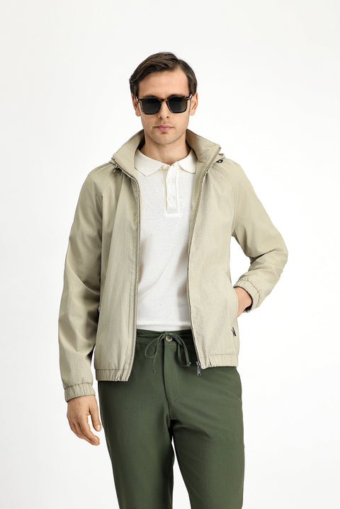 Light Beige Hooded Seasonal Sport Jacket