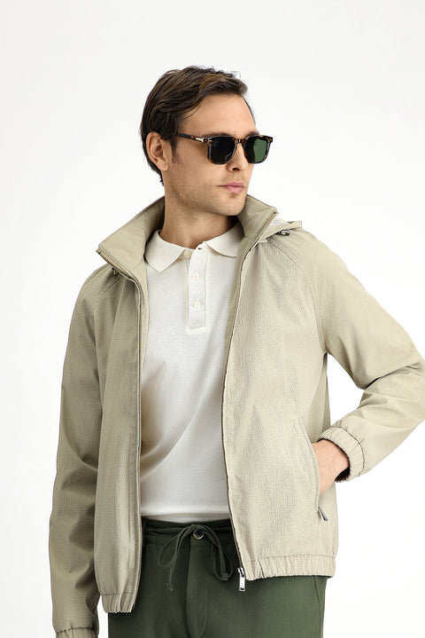 Light Beige Hooded Seasonal Sport Jacket